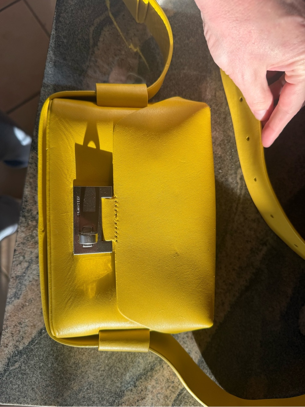 AllSaints Yellow Leather Crossbody with Silver Hardware